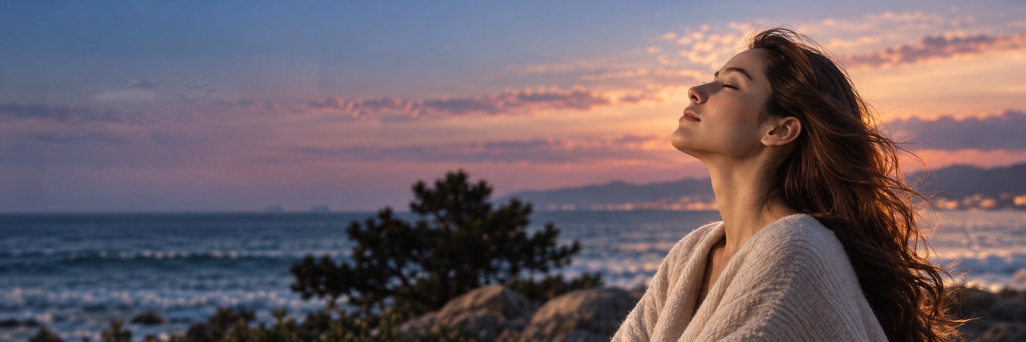 A woman in a serene outdoor moment